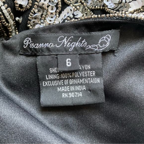 Pisarro Nights Black Evening Dress size 6 Silver Beads & Sequin Overlay - Picture 3 of 11
